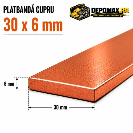Platbanda cupru 30 x 6 mm – lungime 4 metri – EN Cu-ETP